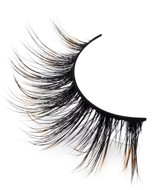 Burnt Ember – Black Faux Mink Lashes with Warm Orange Fade